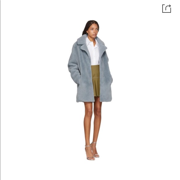 Yves Salomon Meteo Blue Curly Lamb Shearling Coat